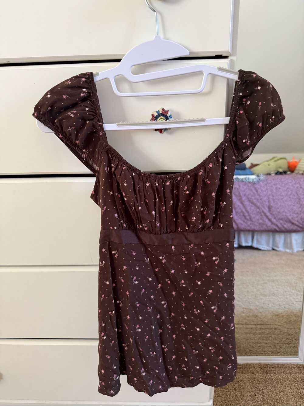 Brown Floral Puff-Sleeve Hollister Top